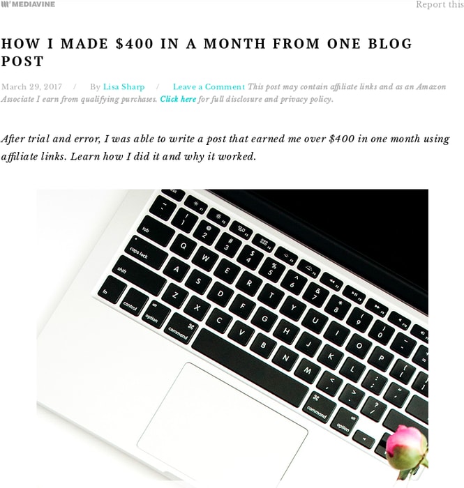 Affiliate Marketing: How I Made $400 in a Month from One Blog Post