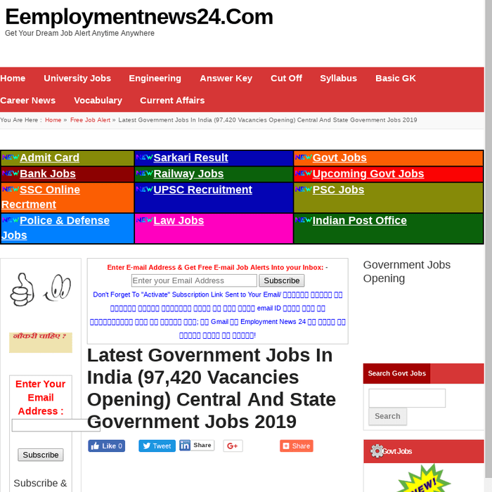 Latest Government Jobs (97,420 Govt Jobs Opening) India on 01.11.2018