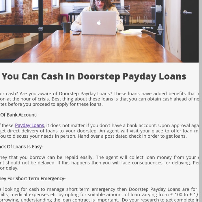 Doorstep Payday Loans- How You Can Cash In Doorstep Payday Loans