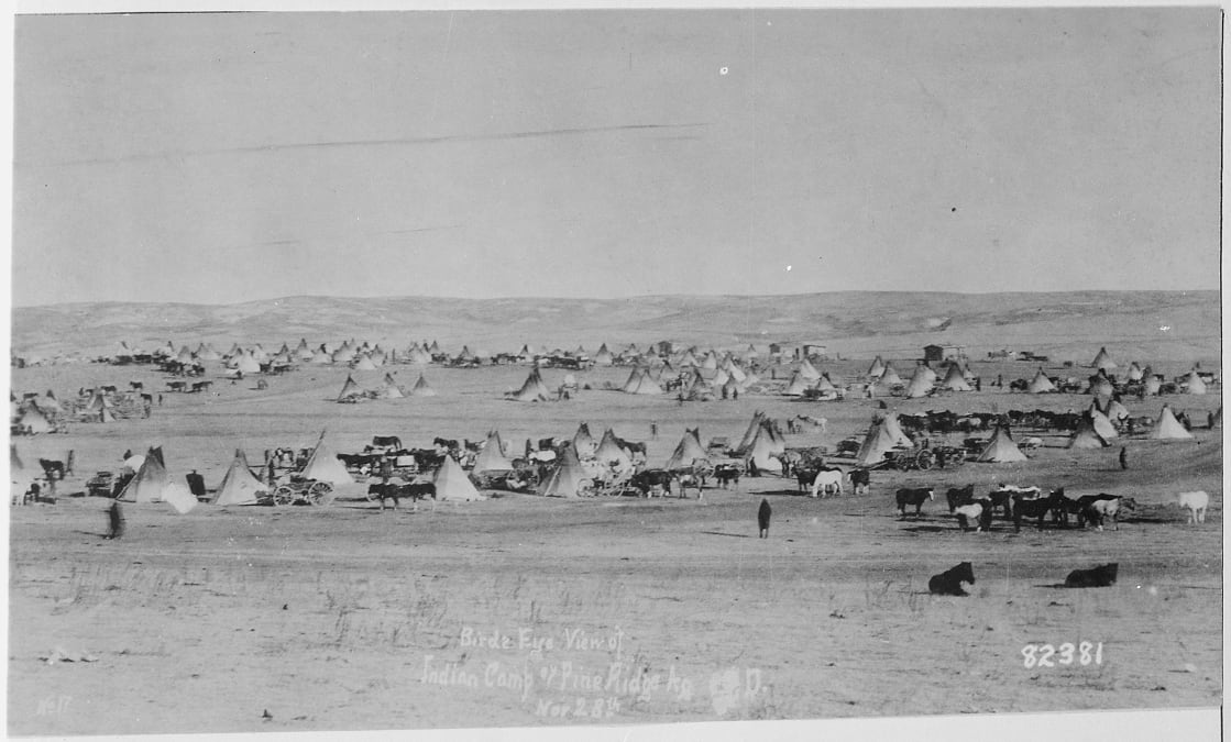 Bird's Eye View of Sioux Camp at Pine Ridge, South Dakota, 11/28/1890 This photo was taken just one month prior to the Wounded Knee massacre.