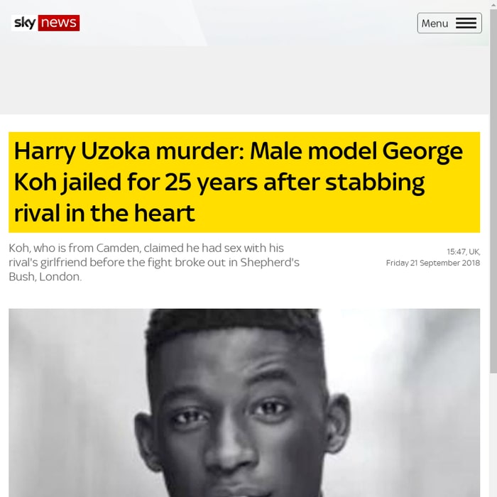 Harry Uzoka murder: Male model George Koh jailed for 25 years after stabbing rival in the heart