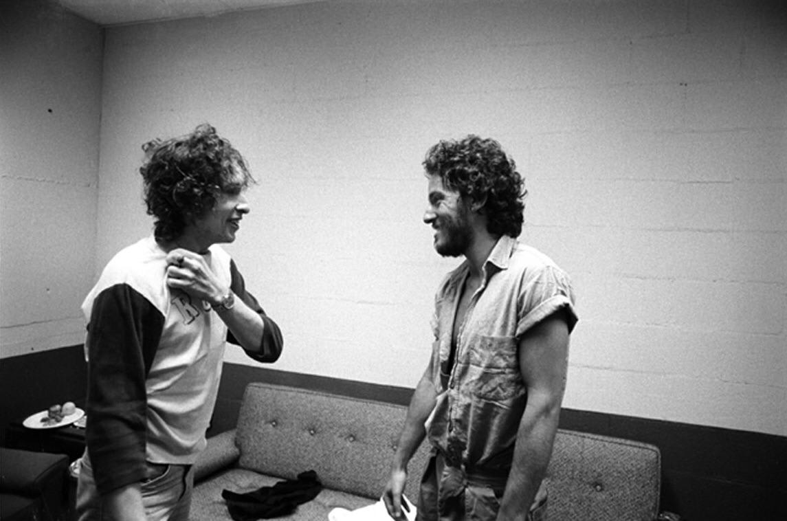 Bruce Springsteen and Bob Dylan meet for the first time, 1975