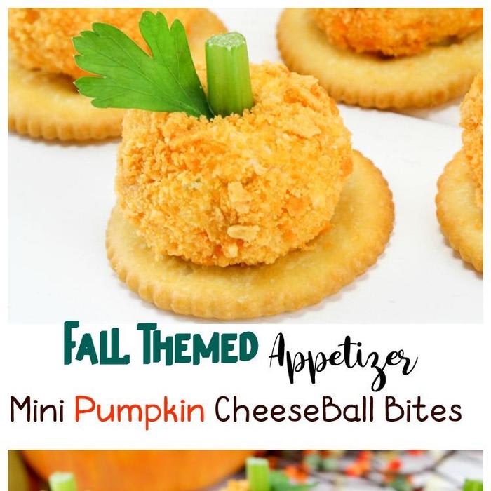Fall Themed Appetizer Mini Pumpkin Cheese Ball Bites.