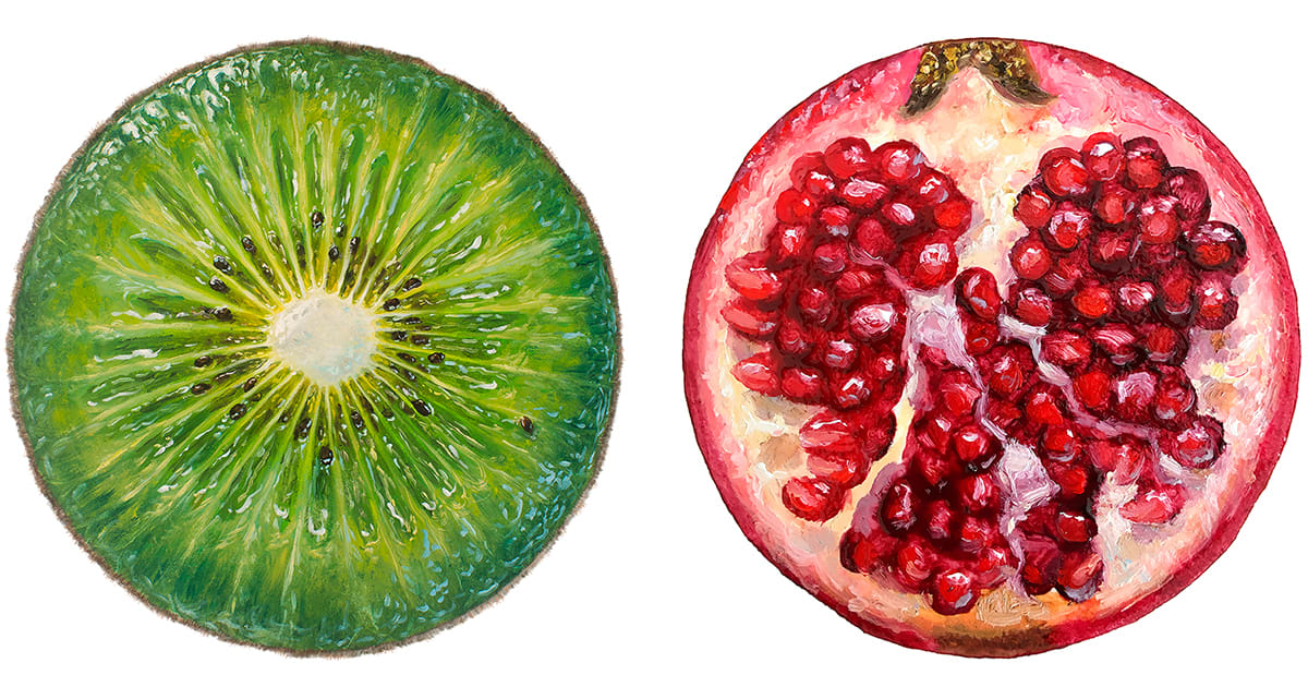 Circular Paintings Expose the Fleshy Innards of Halved Oranges, Pomegranates, and Other Fruits