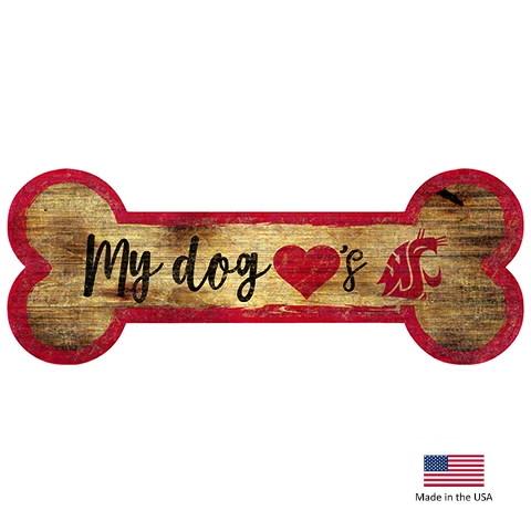 Washington State Cougars NCAA Distressed Pet Dog Bone Wooden Sign by Fan Creations