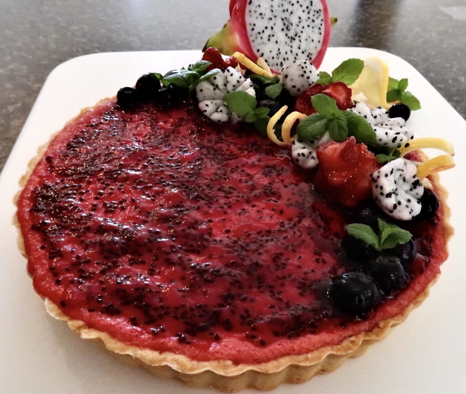 Red Dragon Fruit Lemon Curd Tart (Repost with picture)