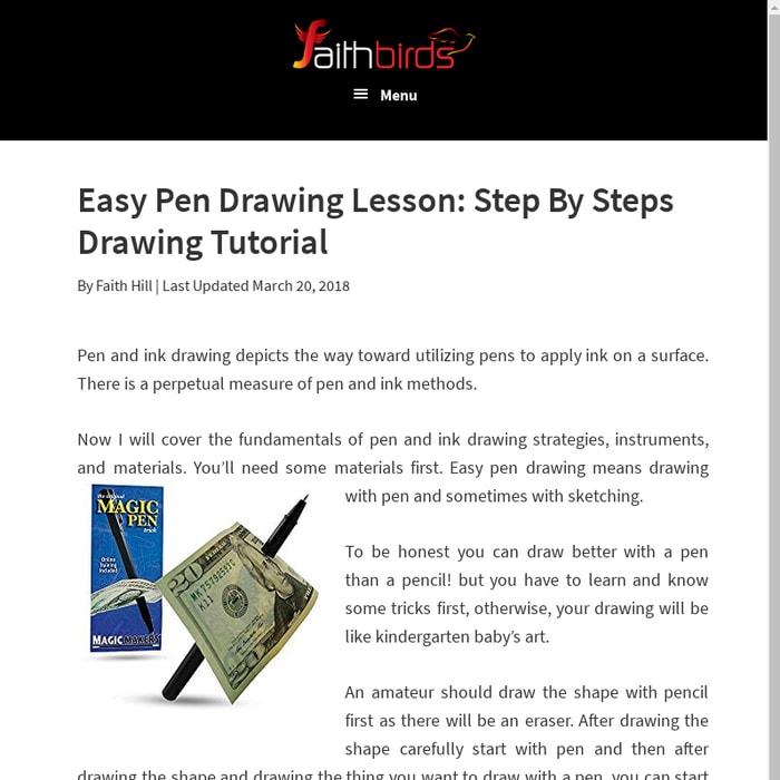 Easy Pen Drawing Lesson: Step By Steps Drawing Tutorial