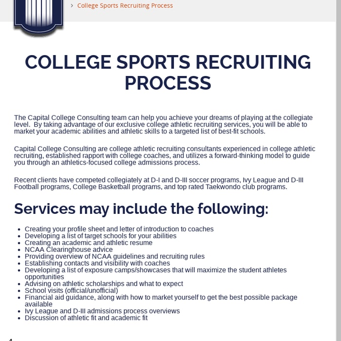 College Athletic Recruiting Consultants - Process and Services