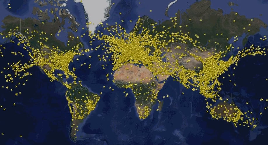 This map shows the extent of global air travel