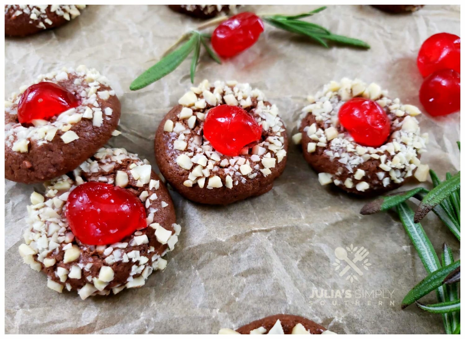 Chocolate Cherry Almond Christmas Cookies
