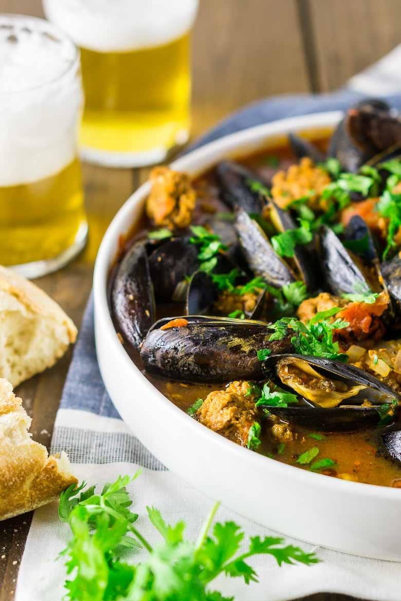 Beer Mussels in Chorizo-Tomato Sauce