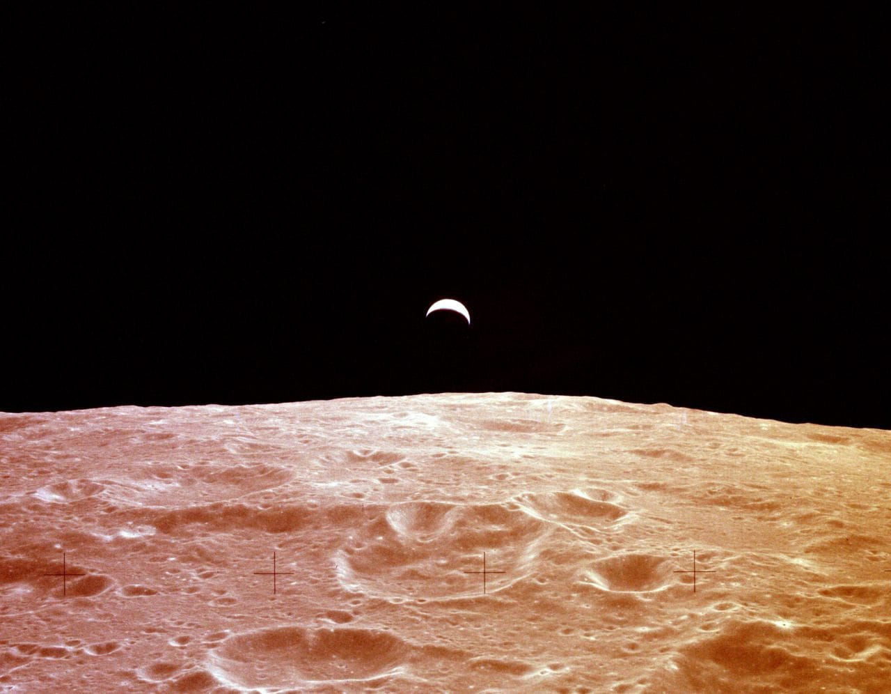 Earth and Moon, photographed from lunar orbit during the Apollo 12 ...