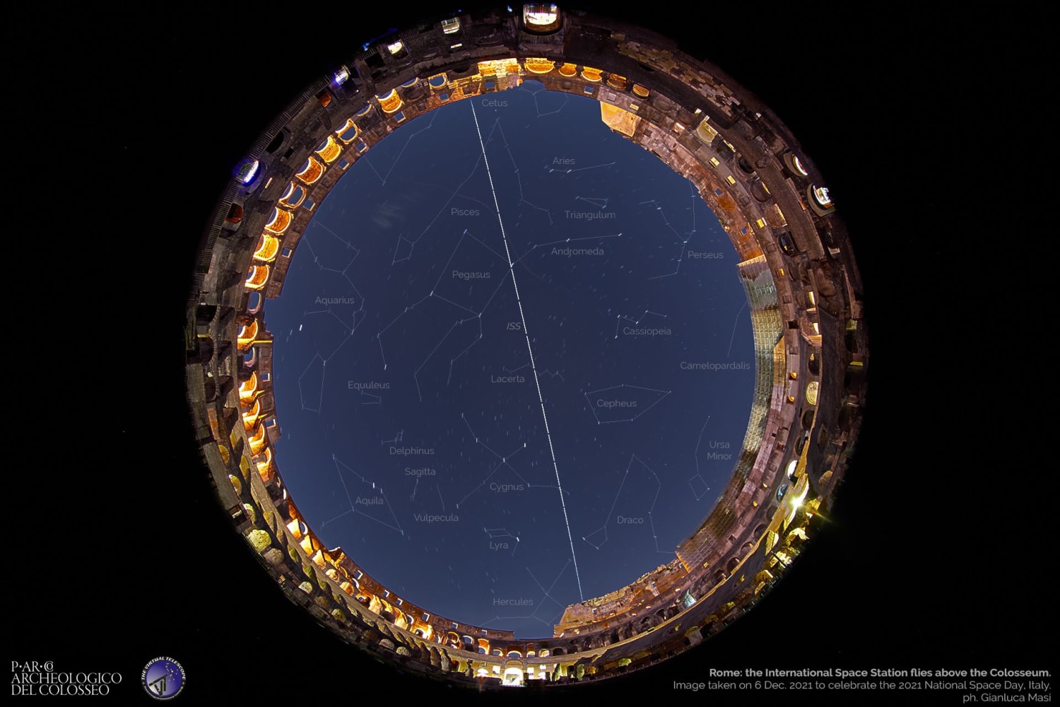 Astrophysicist Gianluca Masi took this picture of the ISS flying directly over the Colosseum in Rome