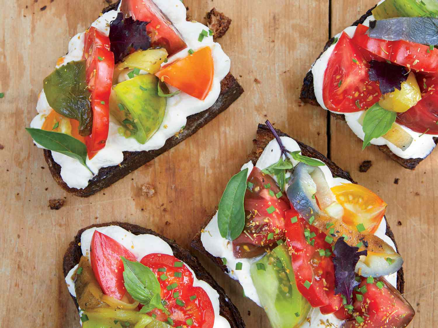 Heirloom Tomato and Pepper Toasts with Whipped Ricotta Recipe