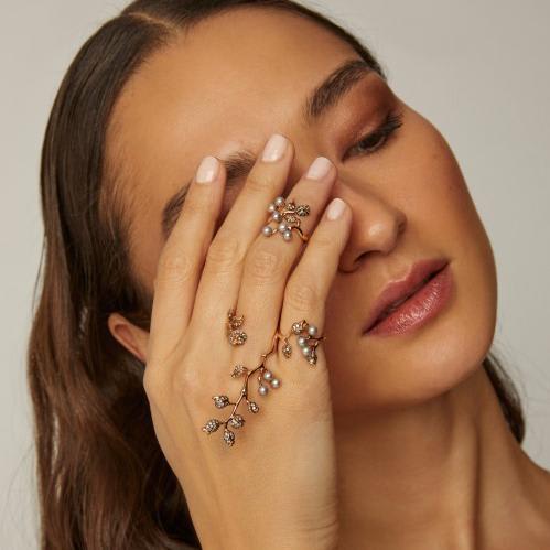 Colette Jewelry Set-Of-Two 18K Rose Gold, Pearl And Diamond Rings
