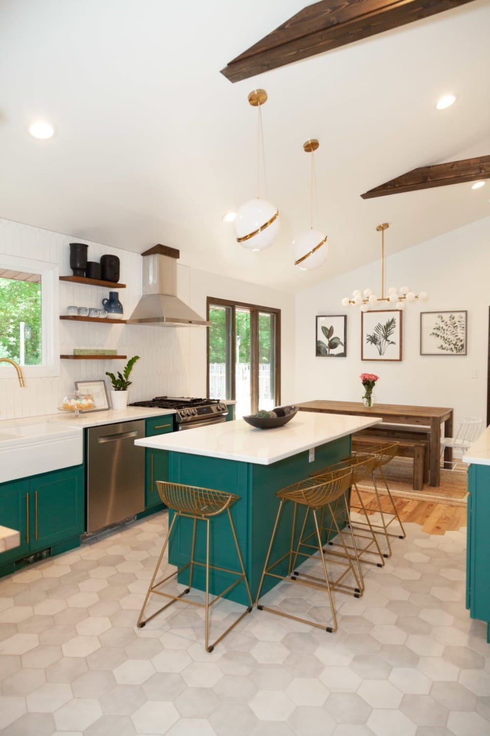 This Woodstock House Has Bricked Archways and Gorgeous Green Cabinets