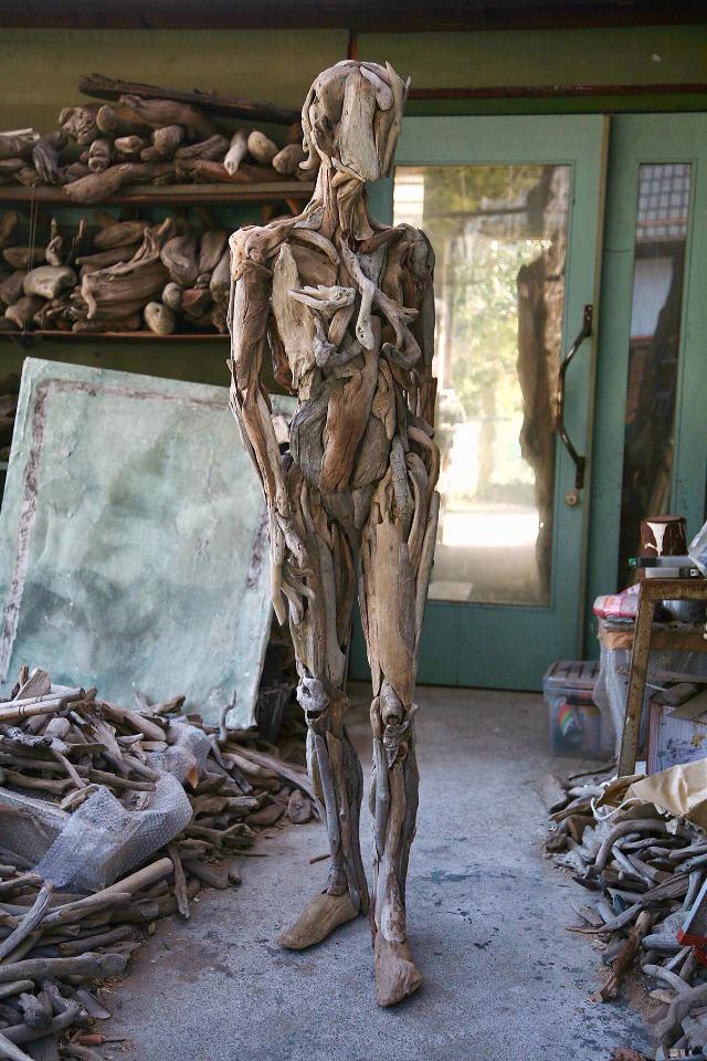 Statue made out of driftwood