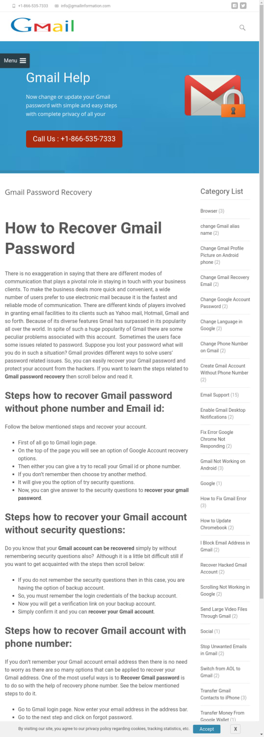 Recover Gmail password without phone number, Email id -1-866-535-7333