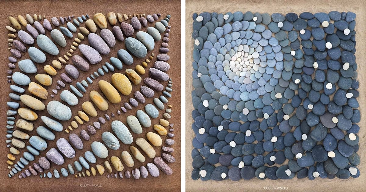 Artist Uses Sand and Stones to Create Land Art Masterpieces at His Local Beach