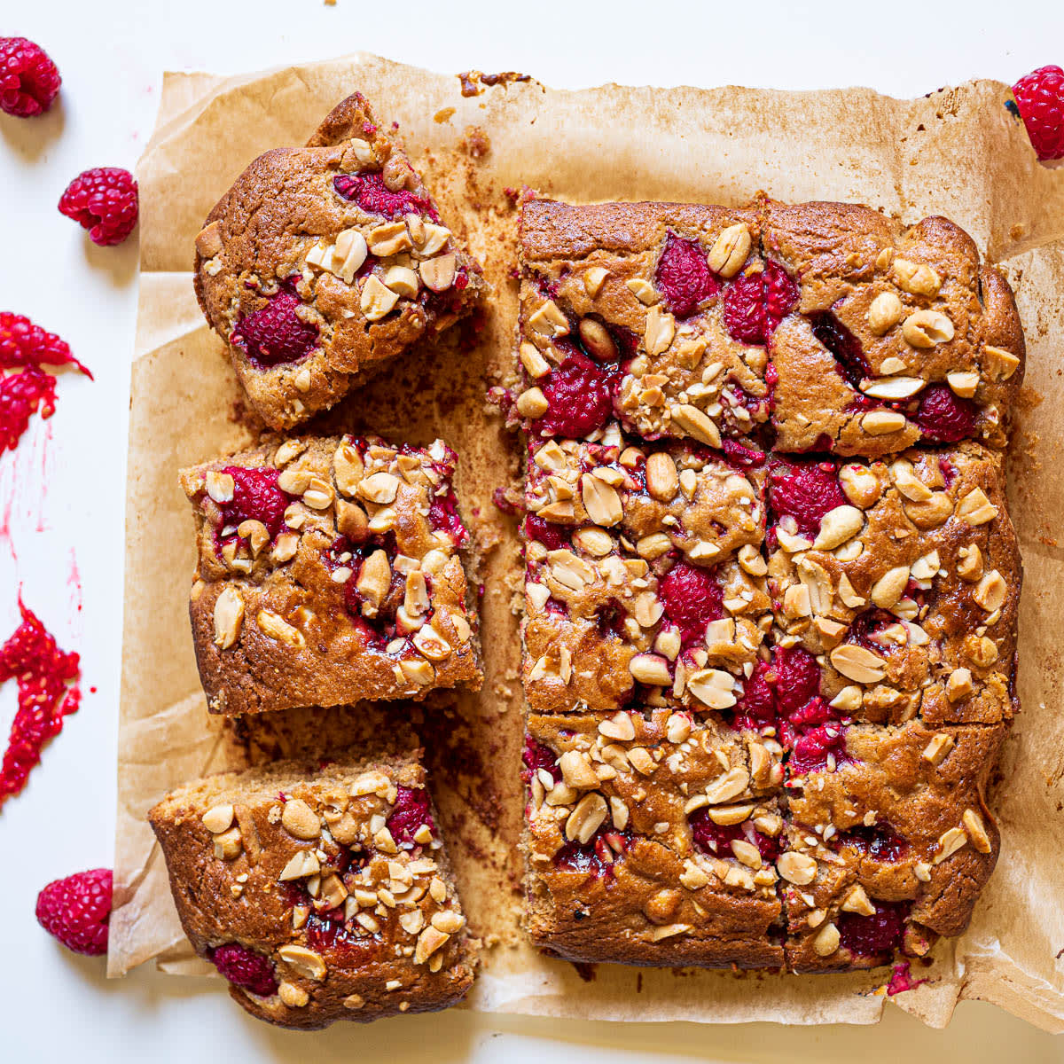 The BEST Peanut Butter and Jelly Blondies with Raspberries