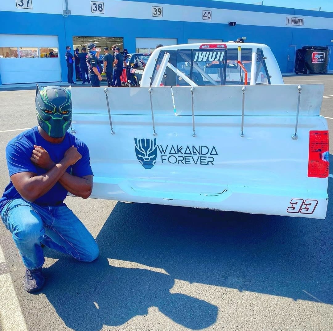 Navy Officer and NASCAR truck racer Jesse Iwuji will be honoring Chadwick Boseman tonight with a decal on the back of his #33 Resume Brothers Racing truck