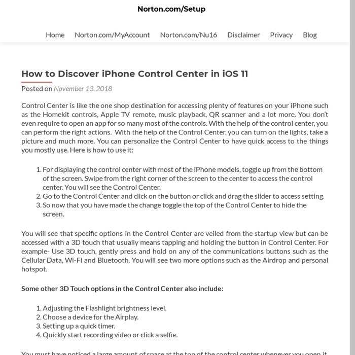 How to Discover iPhone Control Center in iOS 11 - Norton.com/Setup