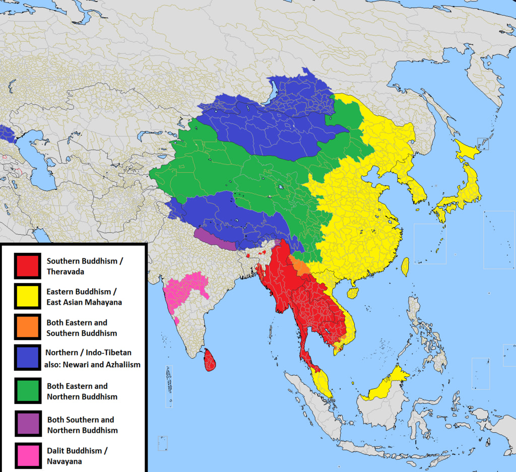 Map of the dominant schools of Buddhism in each area