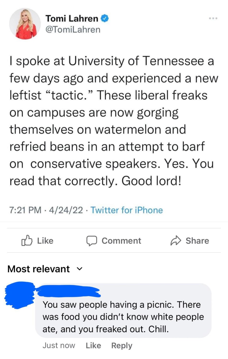 These liberal freaks on campuses are now gorging themselves with watermelon and refried beans in an attempt to barf on conservative speakers.