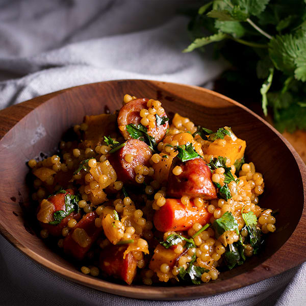 Couscous Veggie Bowls with Butternut Squash and Andouille Sausage