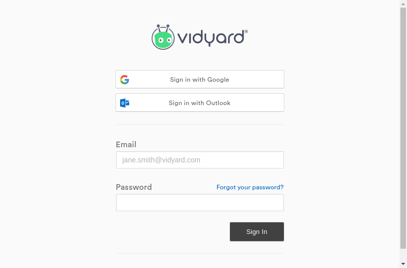 Sign in to your Vidyard account