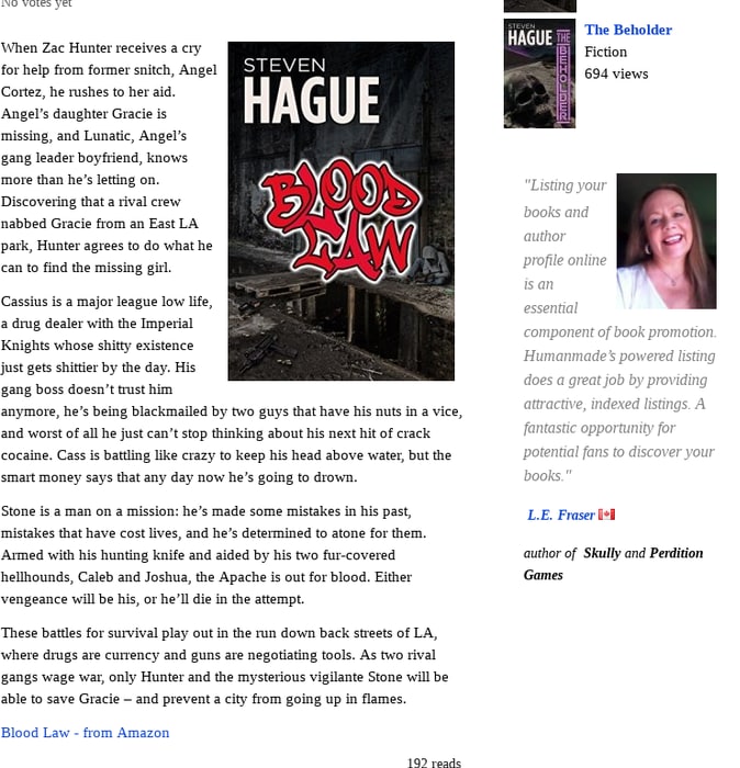 Blood Law (book) by Steven Hague - Hard-Boiled Mystery