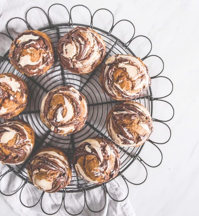Nutella Cream Cheese Swirl Pumpkin Muffins - Domestically Blissful
