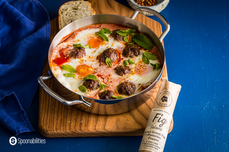 Easy shakshuka with Lamb Meatballs & Fig Salami