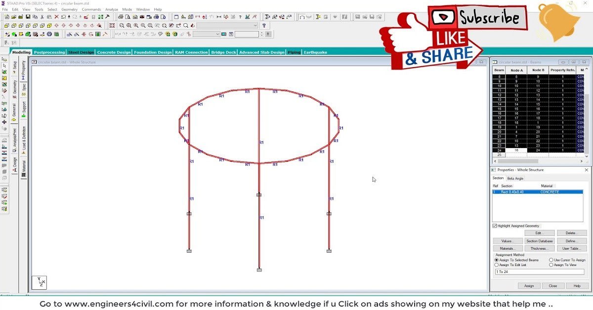 STAAD Pro Tutorials - Analysis & Design of RCC Circular Beam ( Day 13) - Civil Engineer