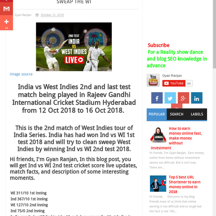 Live Ind vs WI 2nd test 2018, India clean sweap the WI