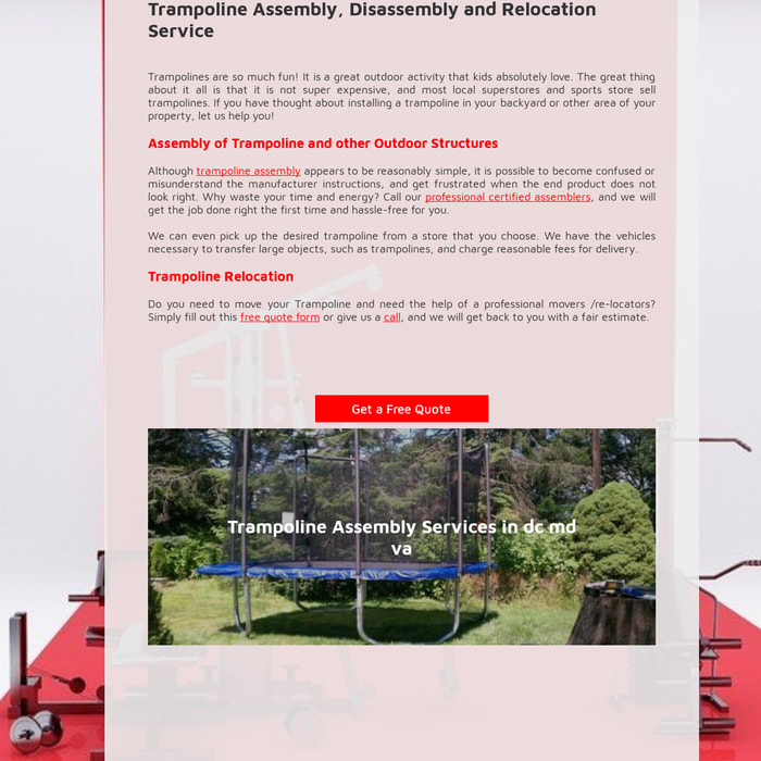 Trampoline Assembly Services in DC MD and VA. Same day service