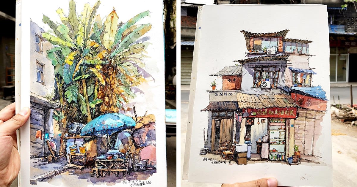 Traveling Artist Captures the Charm of Ancient Towns in Watercolor and Ink