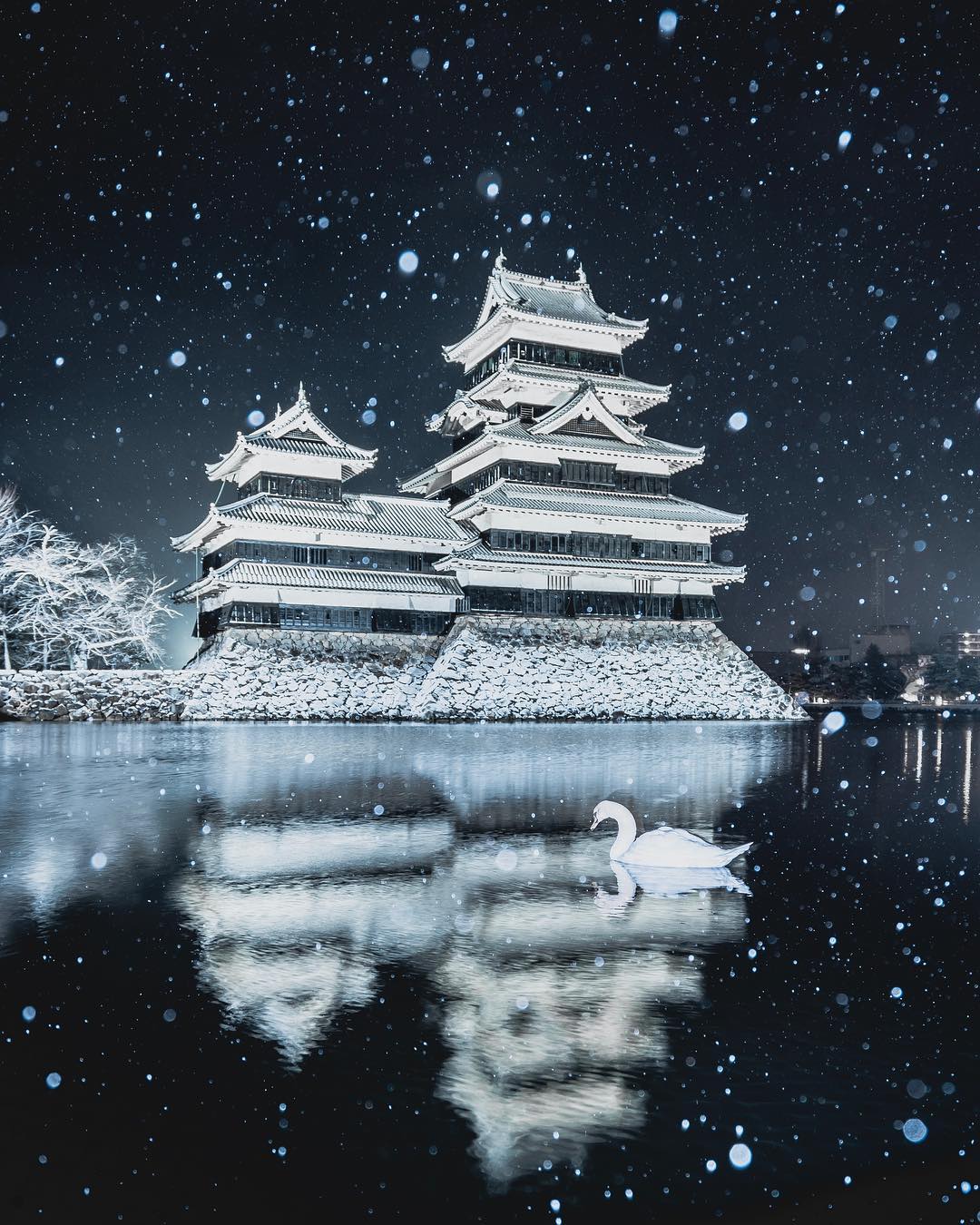 Matsumoto Castle during a snowfall, Nagano prefecture, Japan