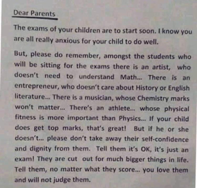 A Letter Sent By A Singaporean Principal Before Exams