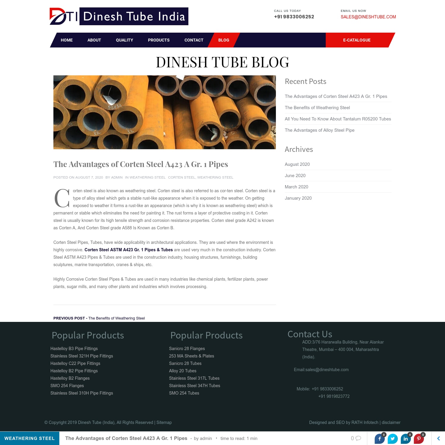 The Advantages of Corten Steel A423 A Gr. 1 Pipes - Dinesh Tube Blog