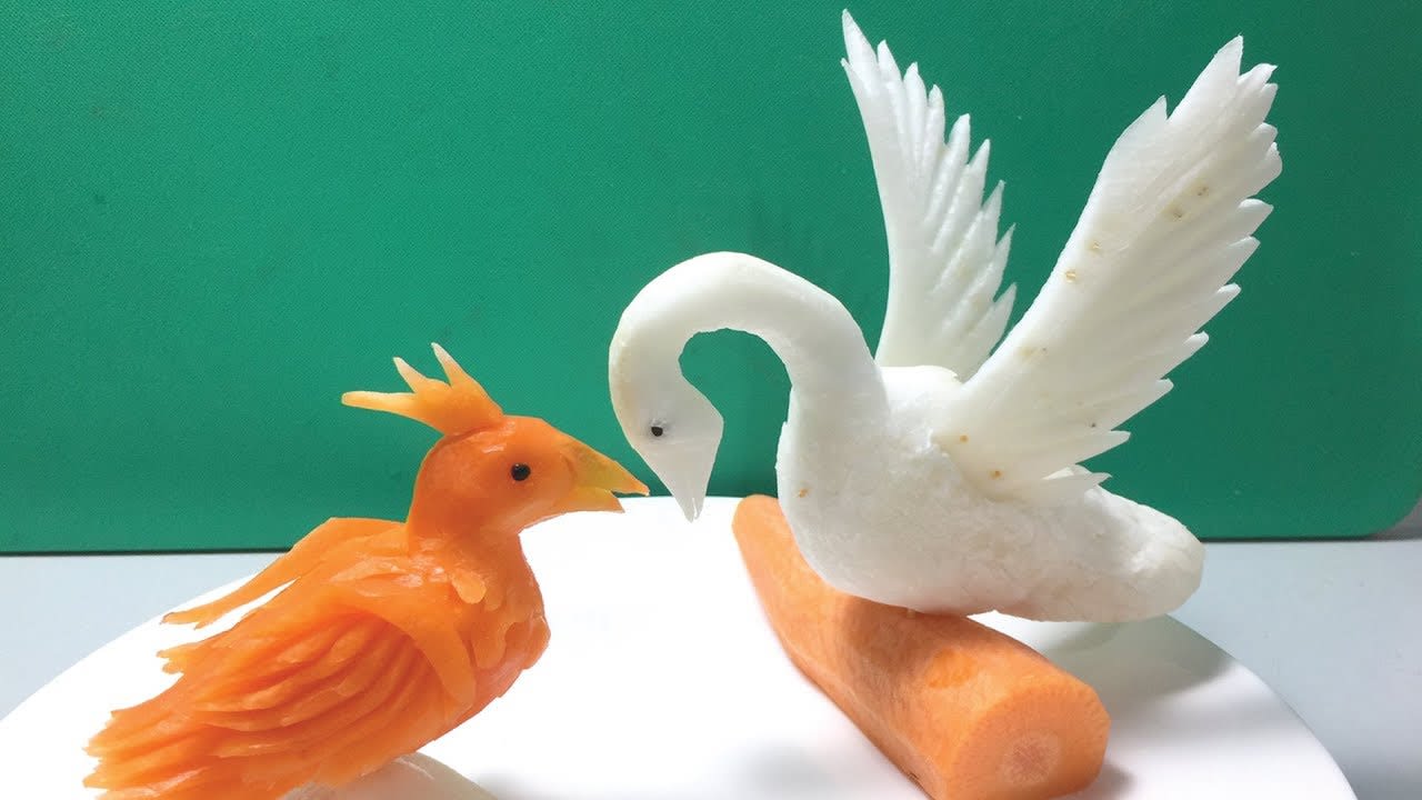 Art Beautiful Turnip Duck Carving, Bird Turnip Swan Carving by Seloy