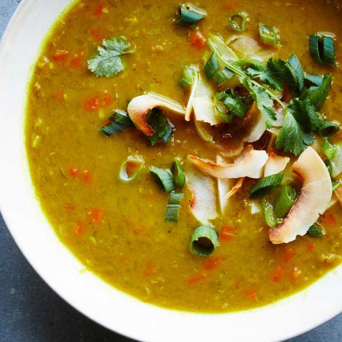 Curried Red Lentil Soup With Toasted Coconut Recipe