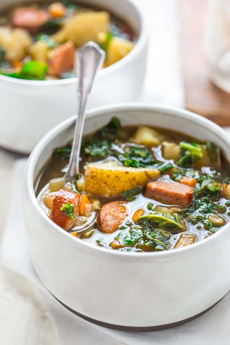 potato and kale soup with andouille