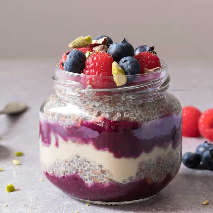 Chia And Flaxseed Pudding With Jam And Almond Butter (with video)