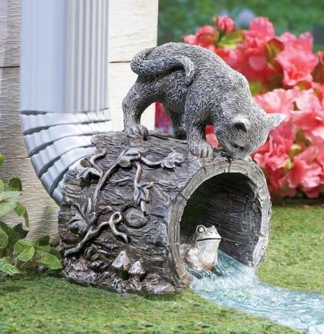 Channel Your Inner Kitty With An Outer Kitty (And Frog) | Decorative downspouts, Outdoor garden statues, Garden statues