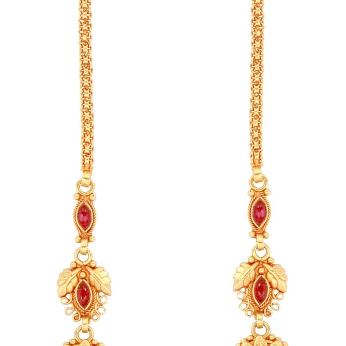 Coloured Glass- And Pearl-Embellished Danglers (South Indian Temple Jewellery)