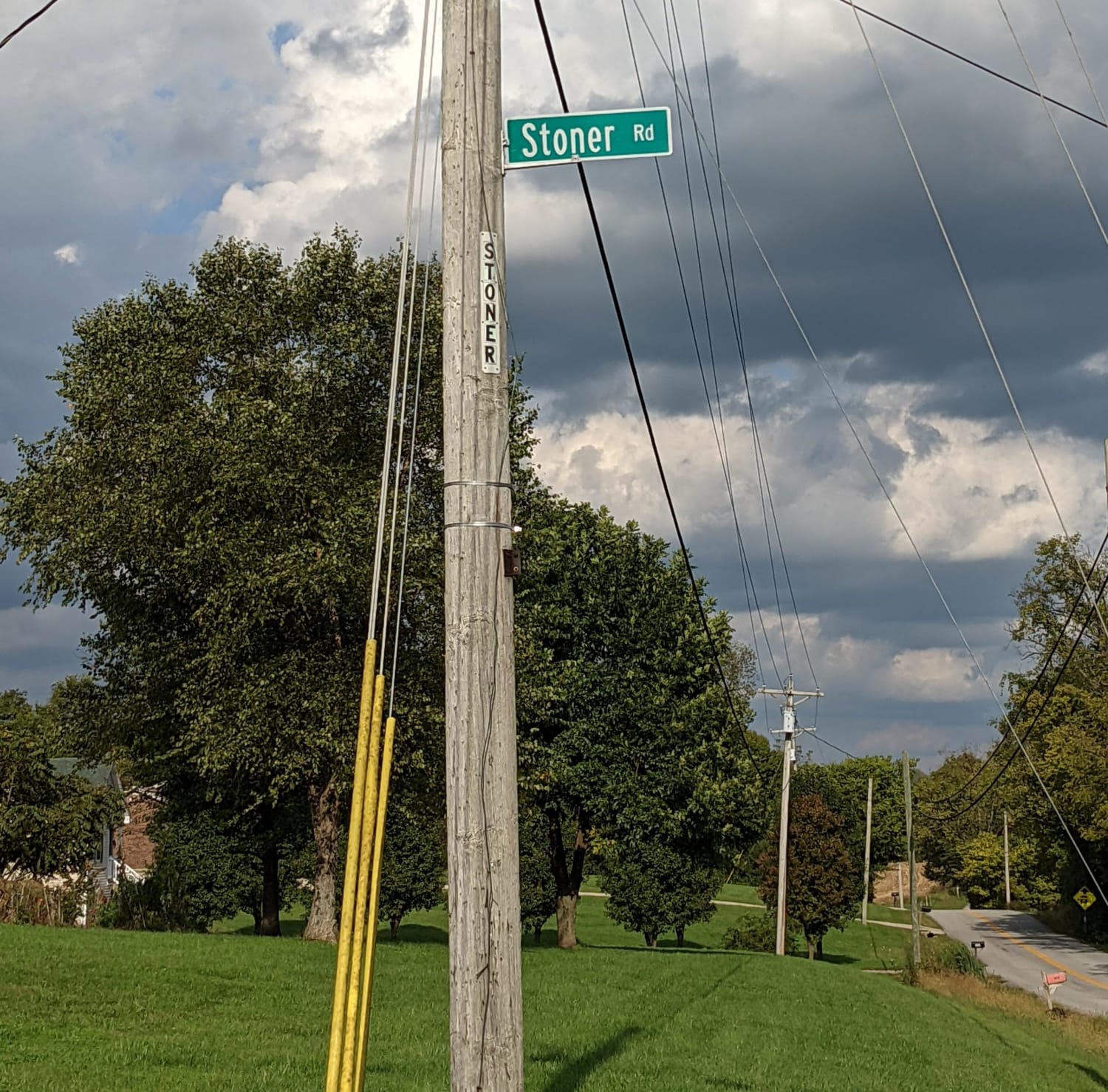 This street sign has been stolen a countless number of times. It keeps getting higher, literally.