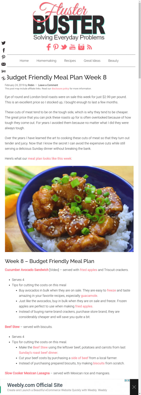 Budget Friendly Meal Plan Week 8