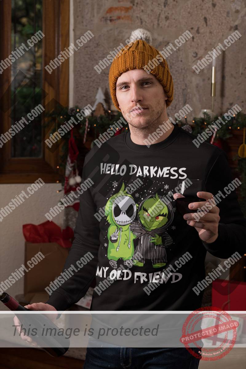 Baby Jack Skellington and Grinch hello darkness my old friend shirt, hoodie, tank top
