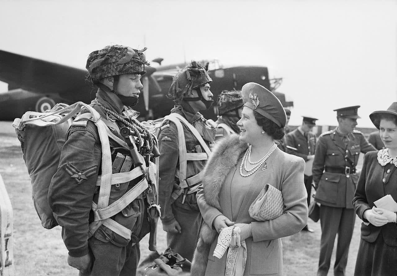The Queen and Princess Elizabeth talk to paratroopers preparing for D-Day, 19 May 1944